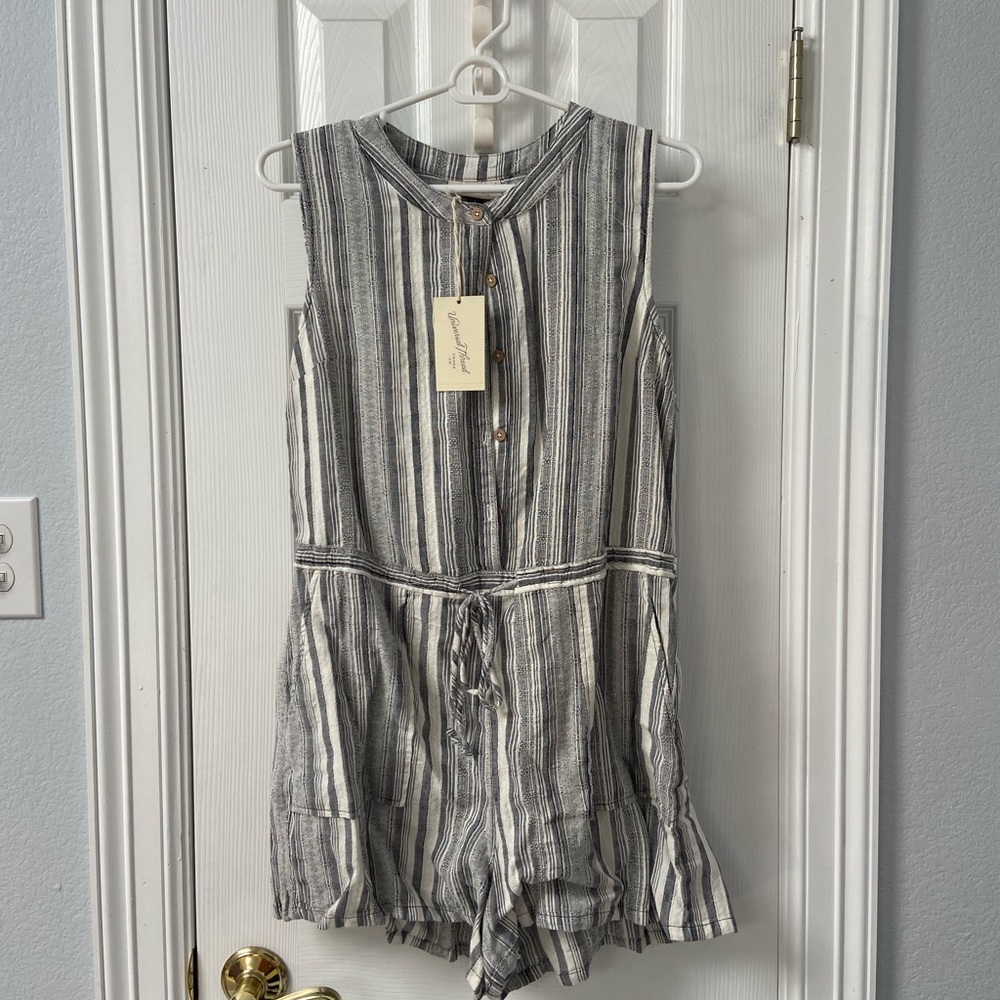 White Gray Striped Romper